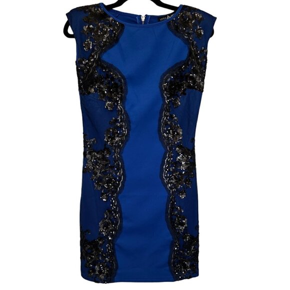 NWT Blue Cocktail Dress Little Mistress London w/Black Lace & Sequins Sz 10 - Picture 4 of 13